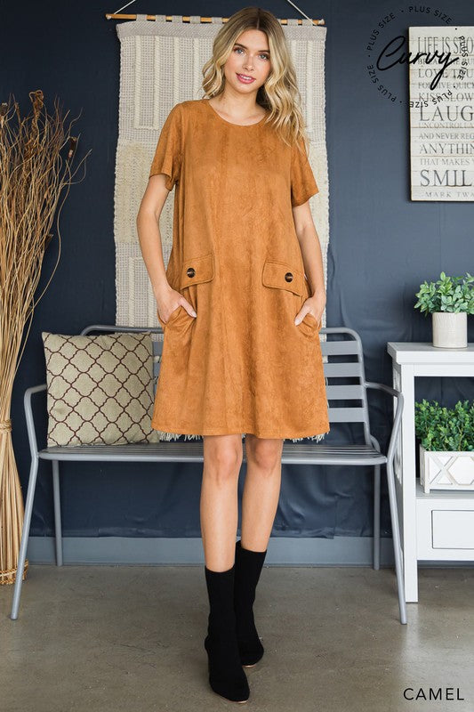 Francesca Faux Suede Shift Dress in Curvy – Jones Burch