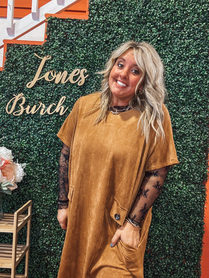 Francesca Faux Suede Shift Dress in Curvy