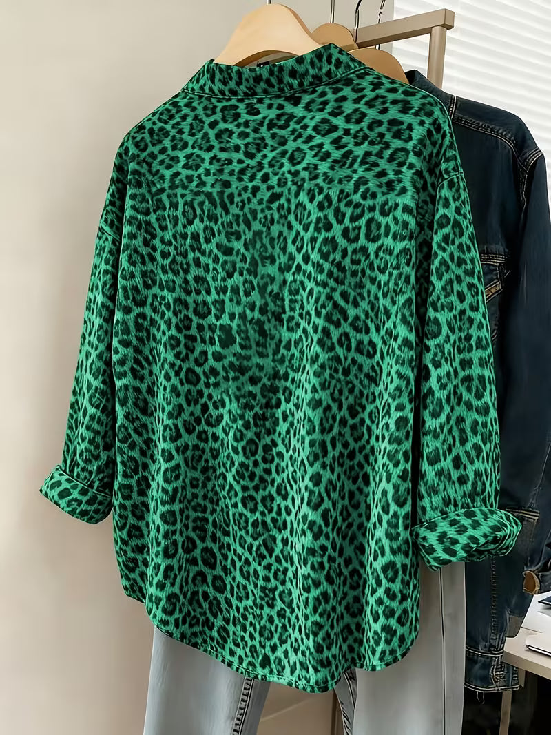 Millie Green Leopard Blouse in Curvy