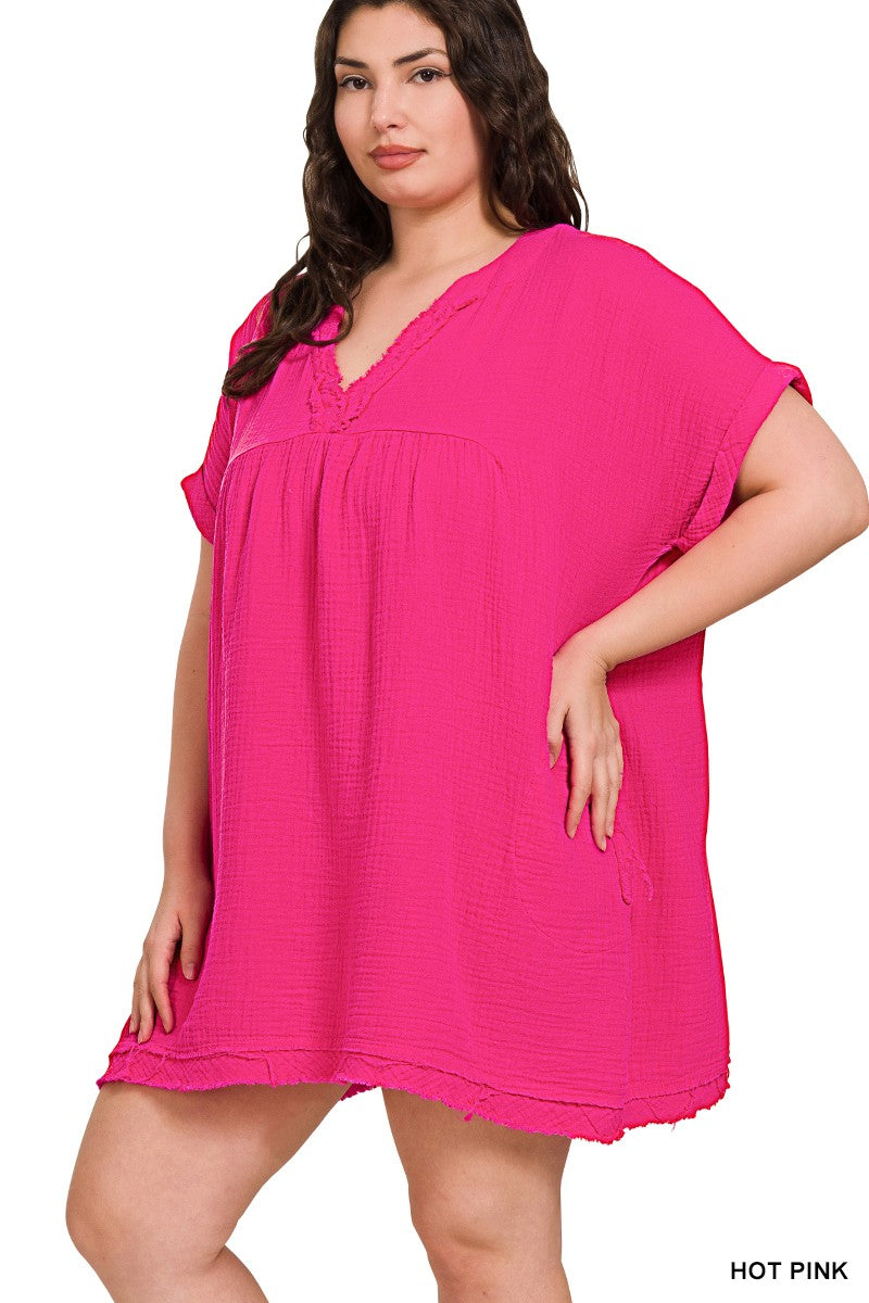 hot pink gauze dress Hot Pink Gauze Neon Stripe Summer Dress