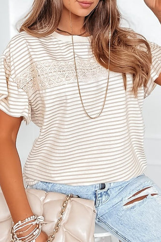 Maile Striped Lace Ruffle Sleeve Top