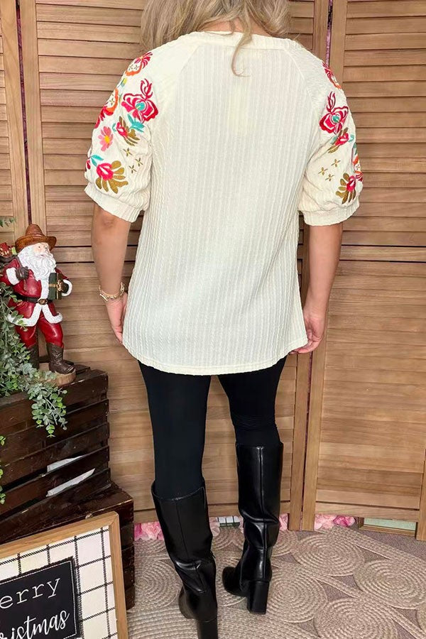 Ellie Embroidered Sleeve Top