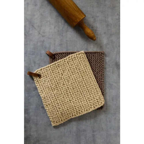 Knitted Potholders Gray and Tan