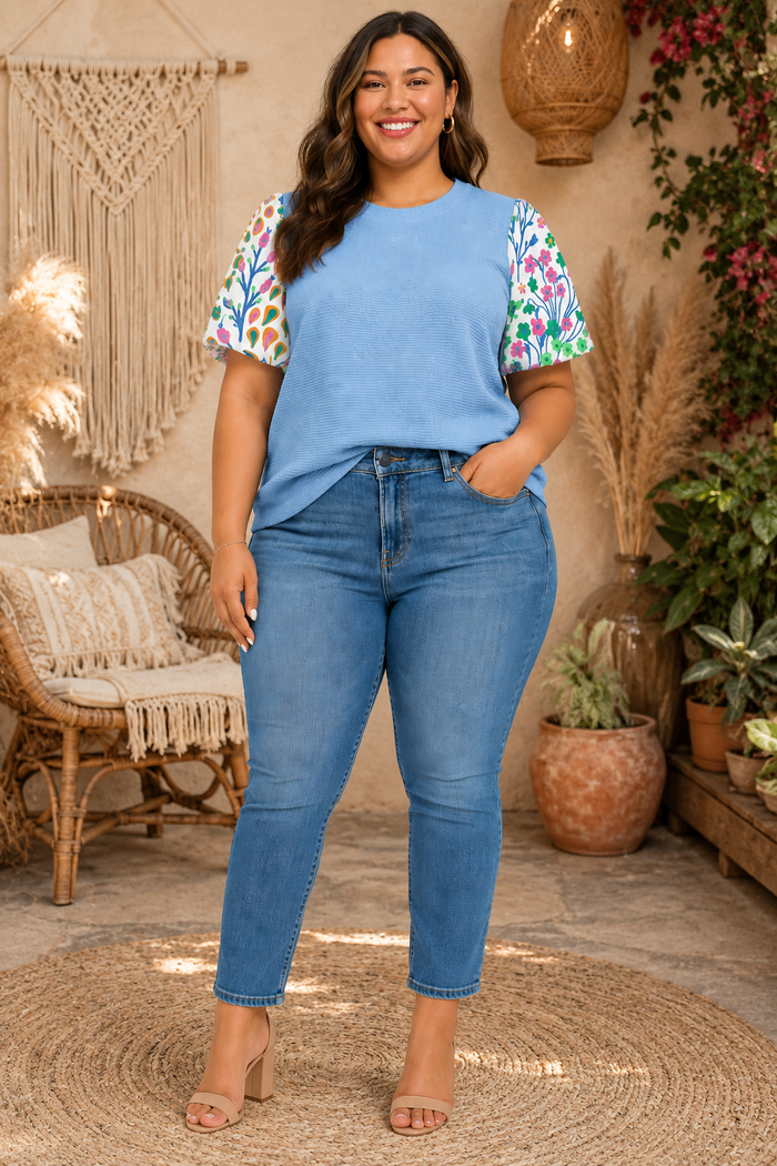 Tess Floral Sleeved Top Curvy