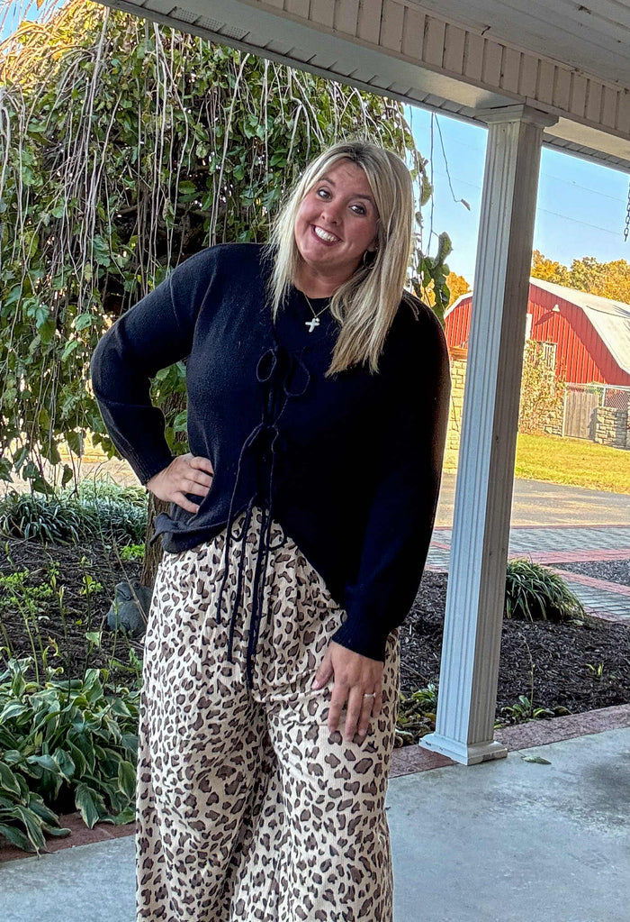 Mazie Sweater Cardigan with Bow Accents in Curvy