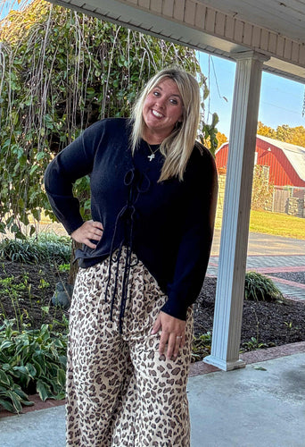 Mazie Sweater Cardigan with Bow Accents in Curvy