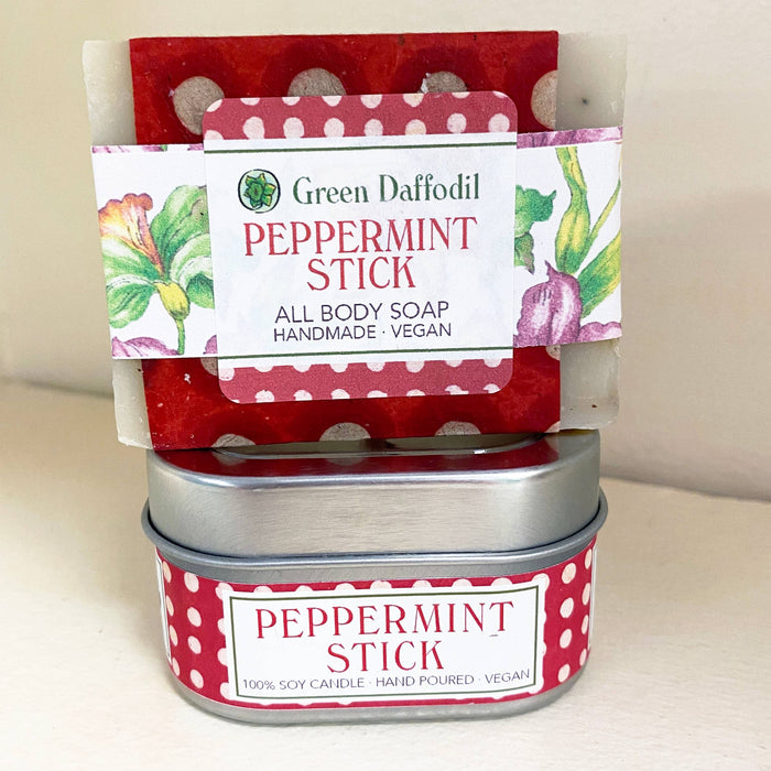 Peppermint Stick Candle & Soap Organdy Gift Set - Christmas
