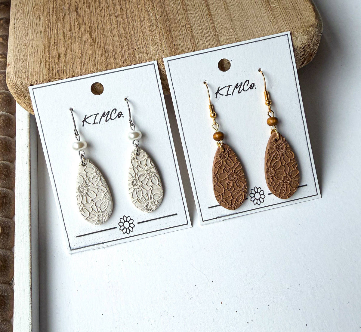 Flower Field Embossed Teardrop Earrings