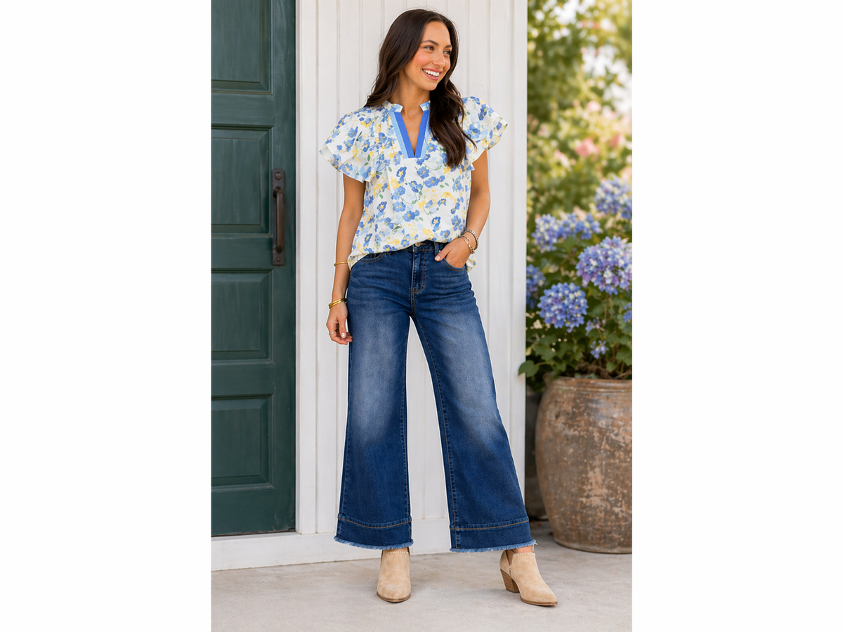 Sky Floral Print Top