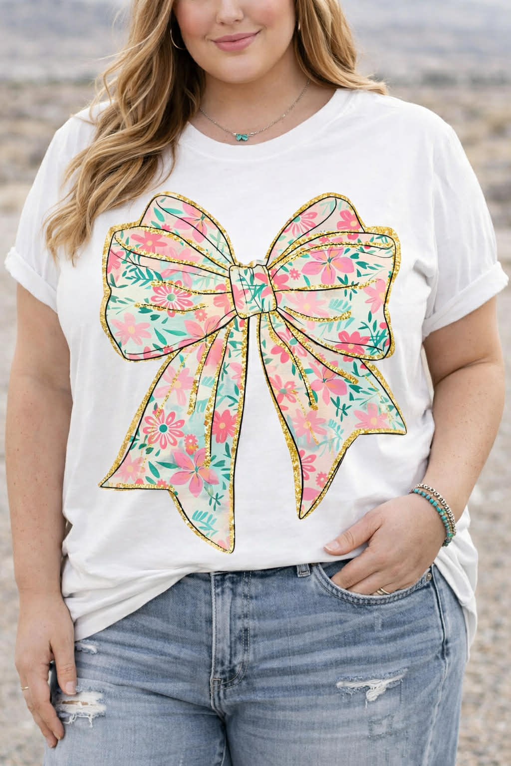 Floral Bow Tee Curvy