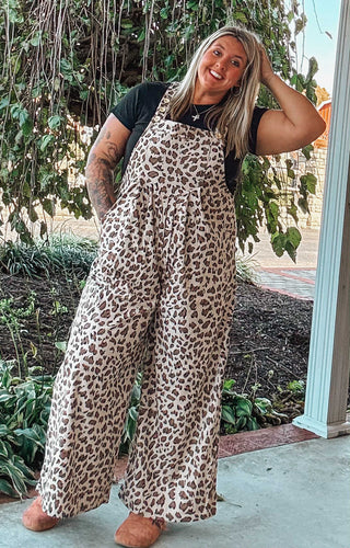 Teddie Leopard Bib Wide Leg Jumpsuit
