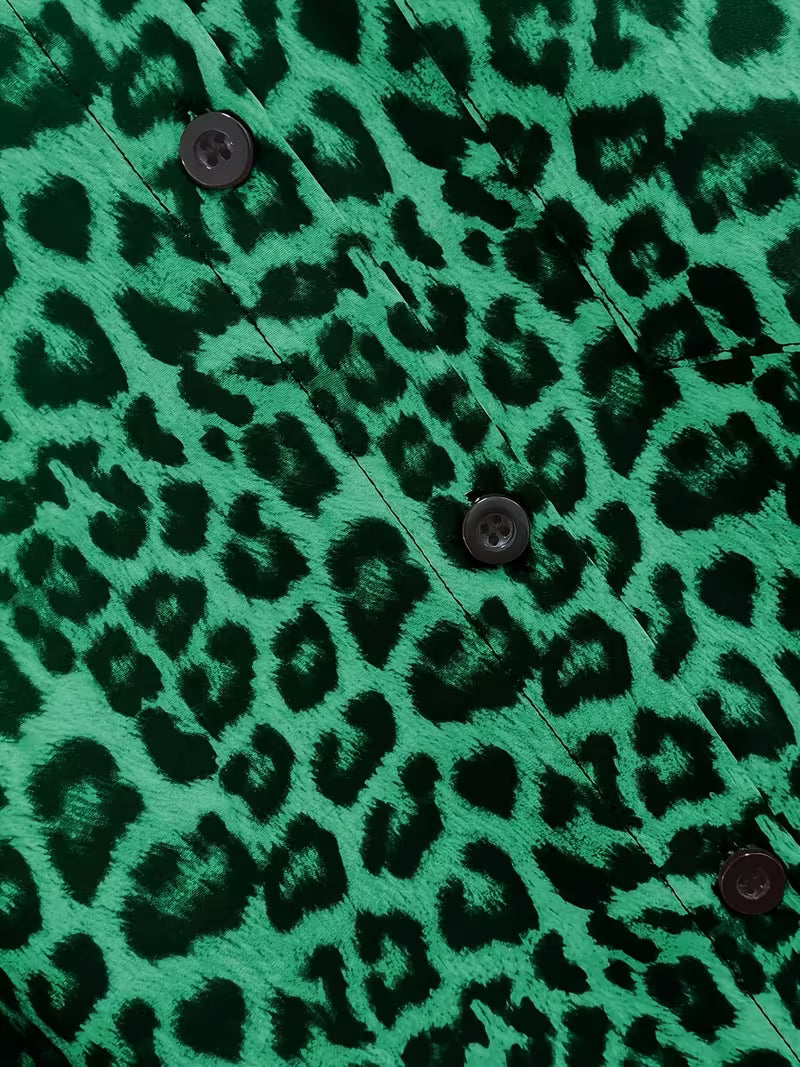 Millie Green Leopard Blouse in Curvy
