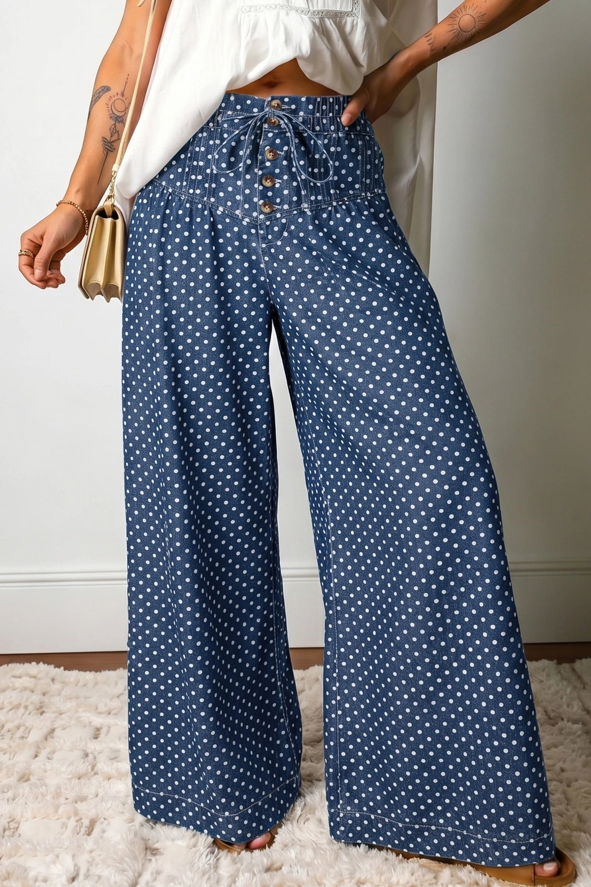 Atalia Wide-Leg Polka Dot Jeans