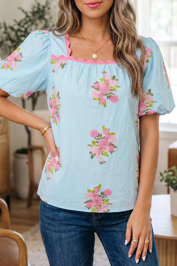 Beth Floral Top w/Ric-Rac