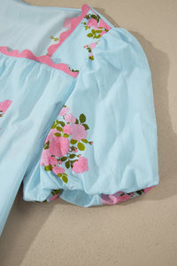 Beth Floral Top w/Ric-Rac