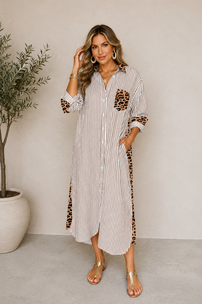 Grant Brown Stripe/Leopard Dress