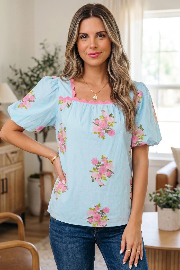 Beth Floral Top w/Ric-Rac
