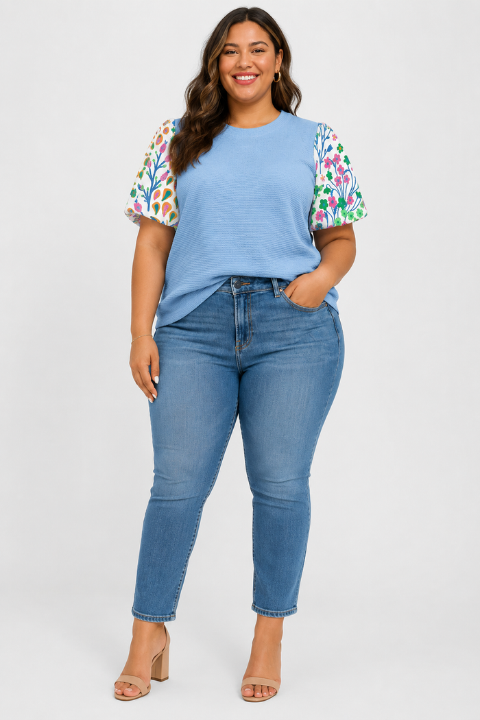 Tess Floral Sleeved Top Curvy