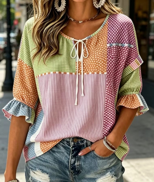 Lori Patchwork Print Top