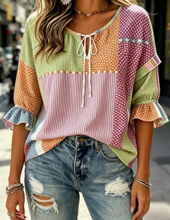 Lori Patchwork Print Top