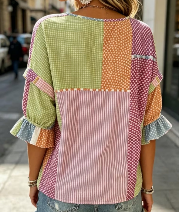 Lori Patchwork Print Top