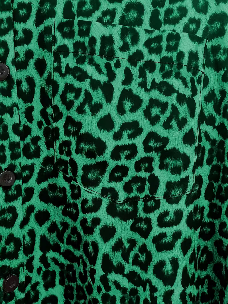 Millie Green Leopard Blouse in Curvy