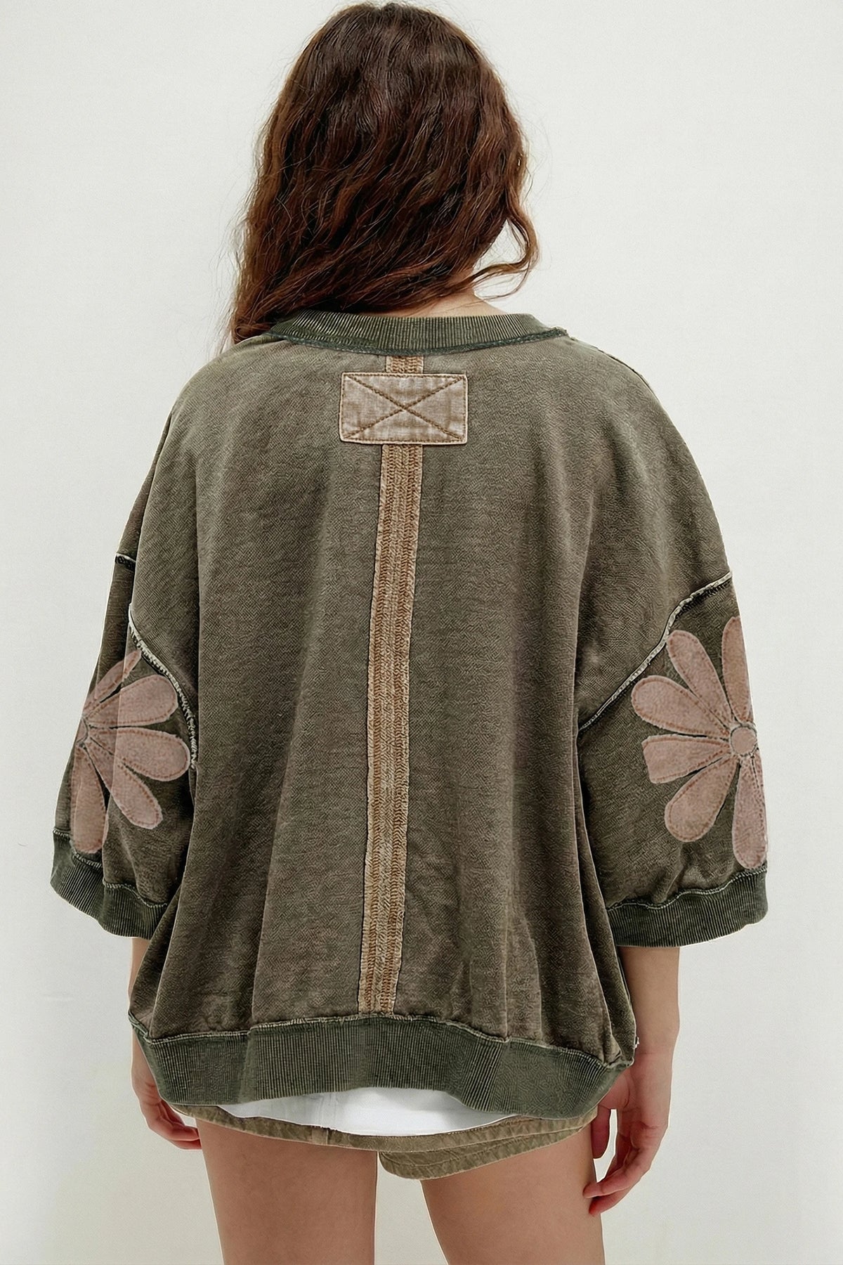 Abigail Mineral Wash Top w/Flower Accent
