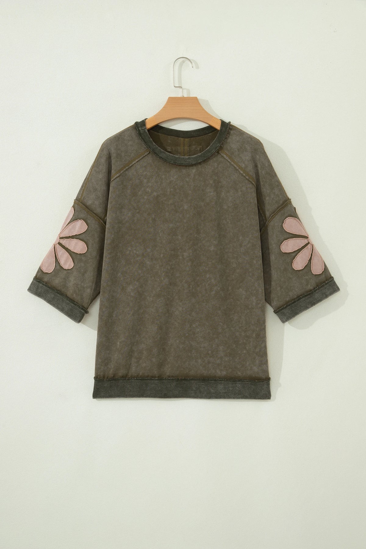 Abigail Mineral Wash Top w/Flower Accent