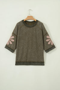 Abigail Mineral Wash Top w/Flower Accent