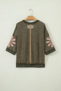 Abigail Mineral Wash Top w/Flower Accent