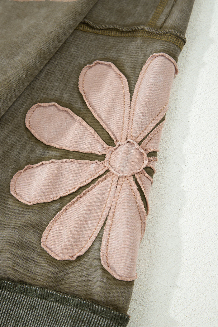 Abigail Mineral Wash Top w/Flower Accent