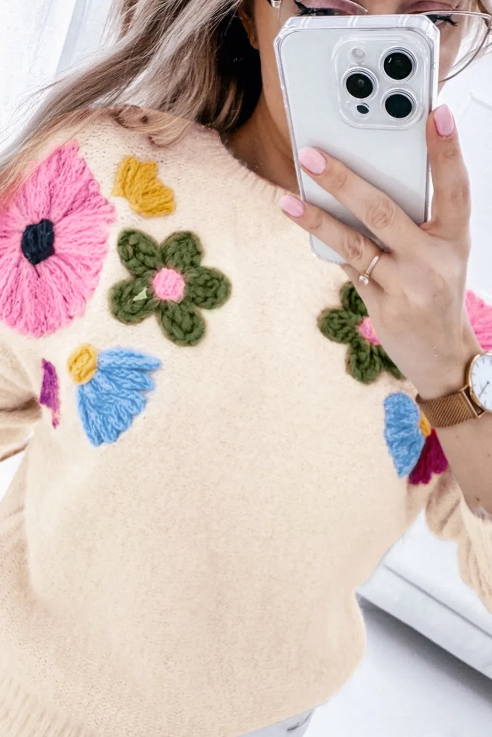 Abigail Crochet Flower Sweater Curvy