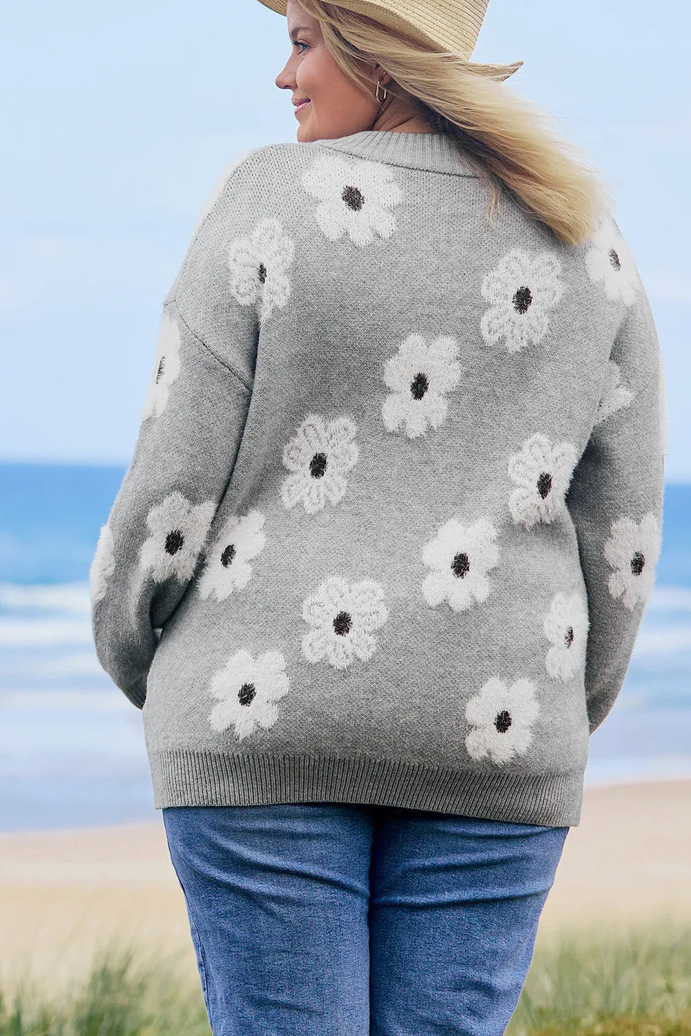 Addison Embroidered Half Zip Sweater in Curvy