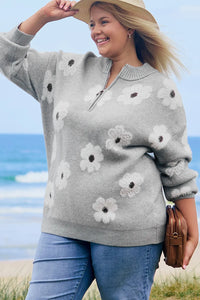 Addison Embroidered Half Zip Sweater in Curvy