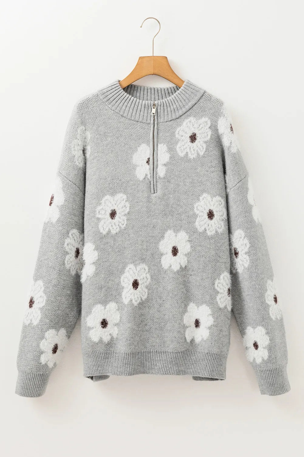 Addison Embroidered Half Zip Sweater in Curvy