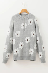 Addison Embroidered Half Zip Sweater in Curvy