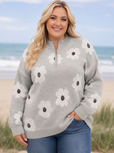 Addison Embroidered Half Zip Sweater in Curvy