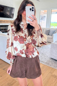 Amaris Brown Floral Print Blouse