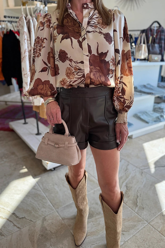 Amaris Brown Floral Print Blouse