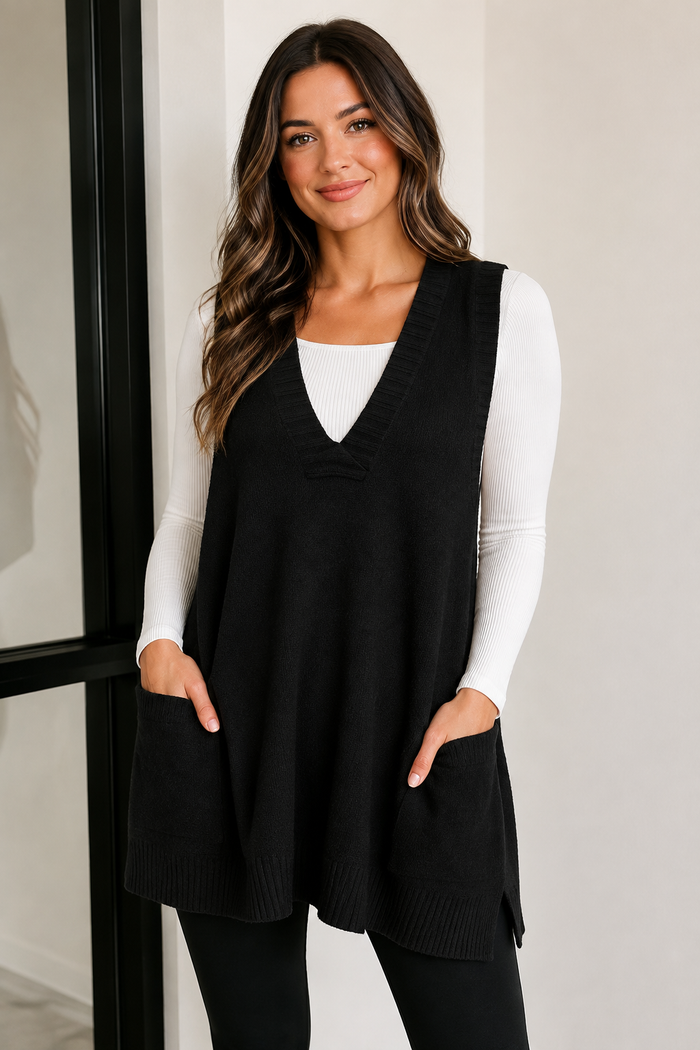 Black Static Sweater Vest Curvy