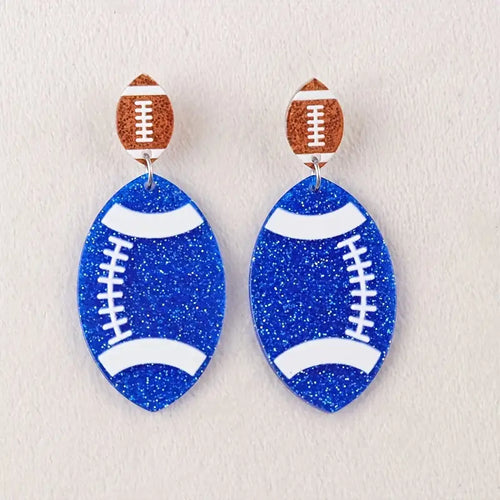Blue Football Earrings
