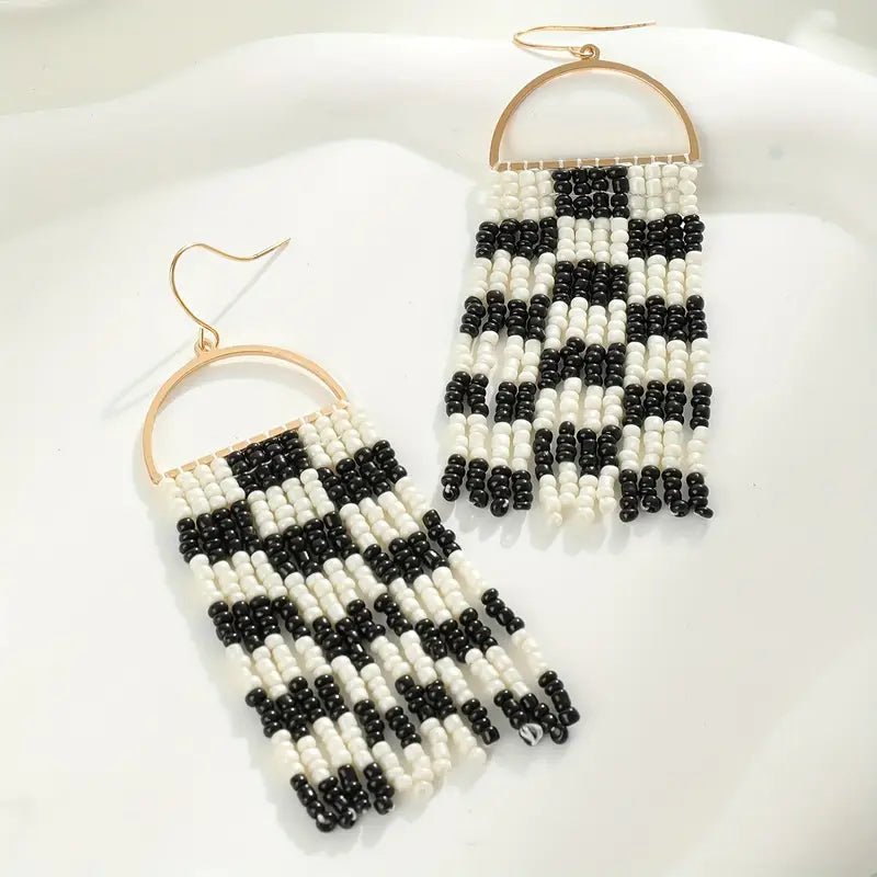 Cece Black and White Tassel Earrings