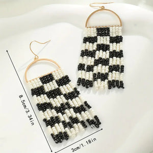 Cece Black and White Tassel Earrings