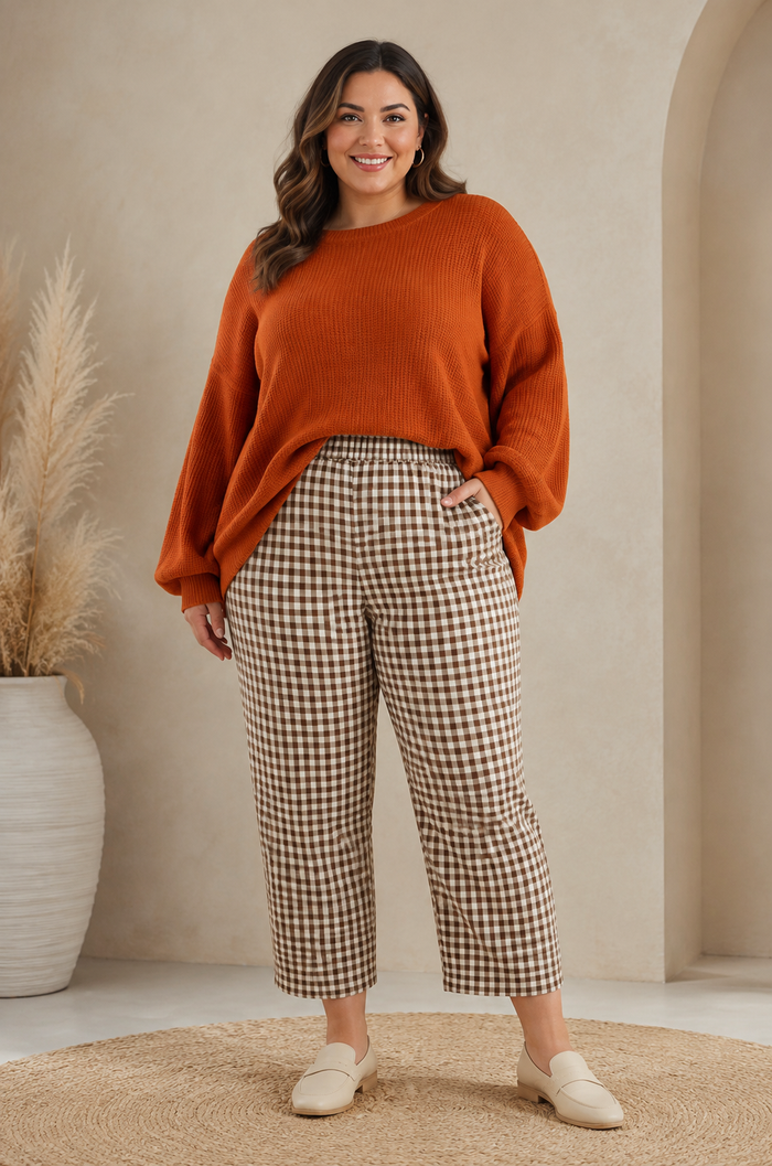 Coffee Date Plaid Pants in Curvy
