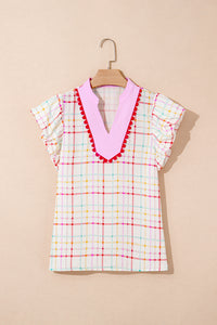 Cove Plaid Flutter Sleeve Blouse