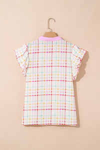 Cove Plaid Flutter Sleeve Blouse