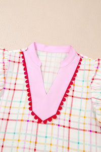 Cove Plaid Flutter Sleeve Blouse