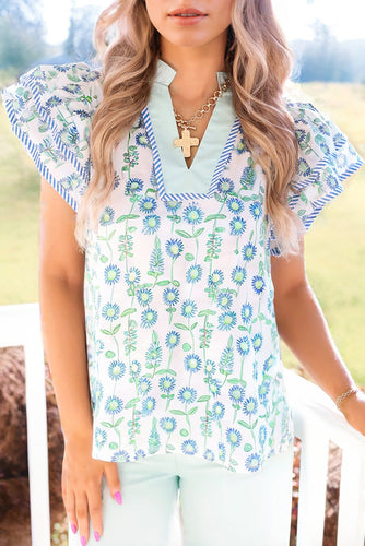 Della Green Floral Print Blouse