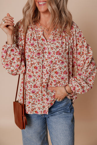 Florence Red Floral Puff Sleeve Blouse