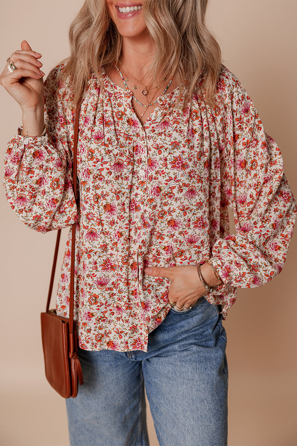 Florence Red Floral Puff Sleeve Blouse